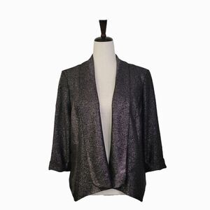 Alberto Makati Black Metallic Snakeskin Print Open 3/4 Sleeve Blazer Size L